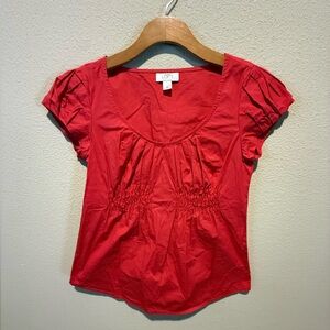 LOFT Scarlet Smocked Ruffle Sleeve A-Line Blouse
